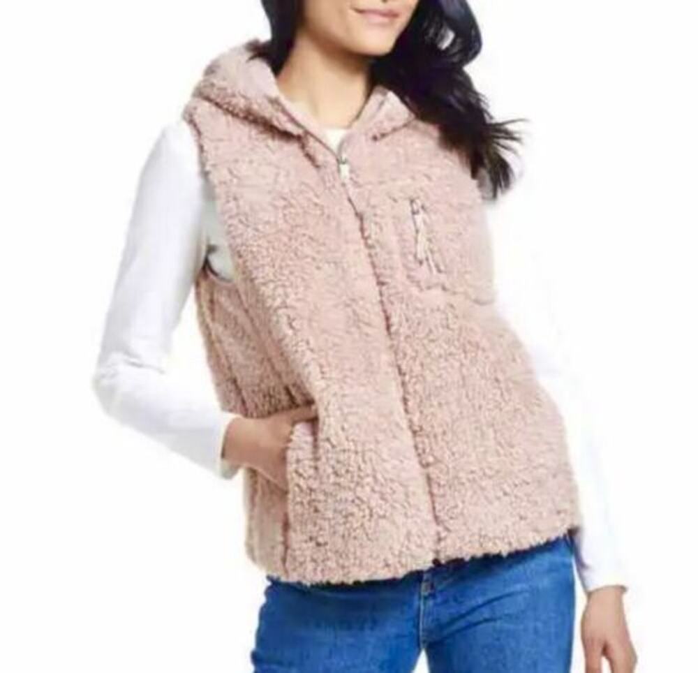 Weatherproof vintage light pink sherpa hooded zip up vest medium